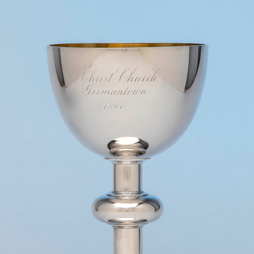 Inscription on George Sharp for Bailey &amp; Co.,  Large Antique Sterling Silver Chalice, Philadelphia, c. 1867