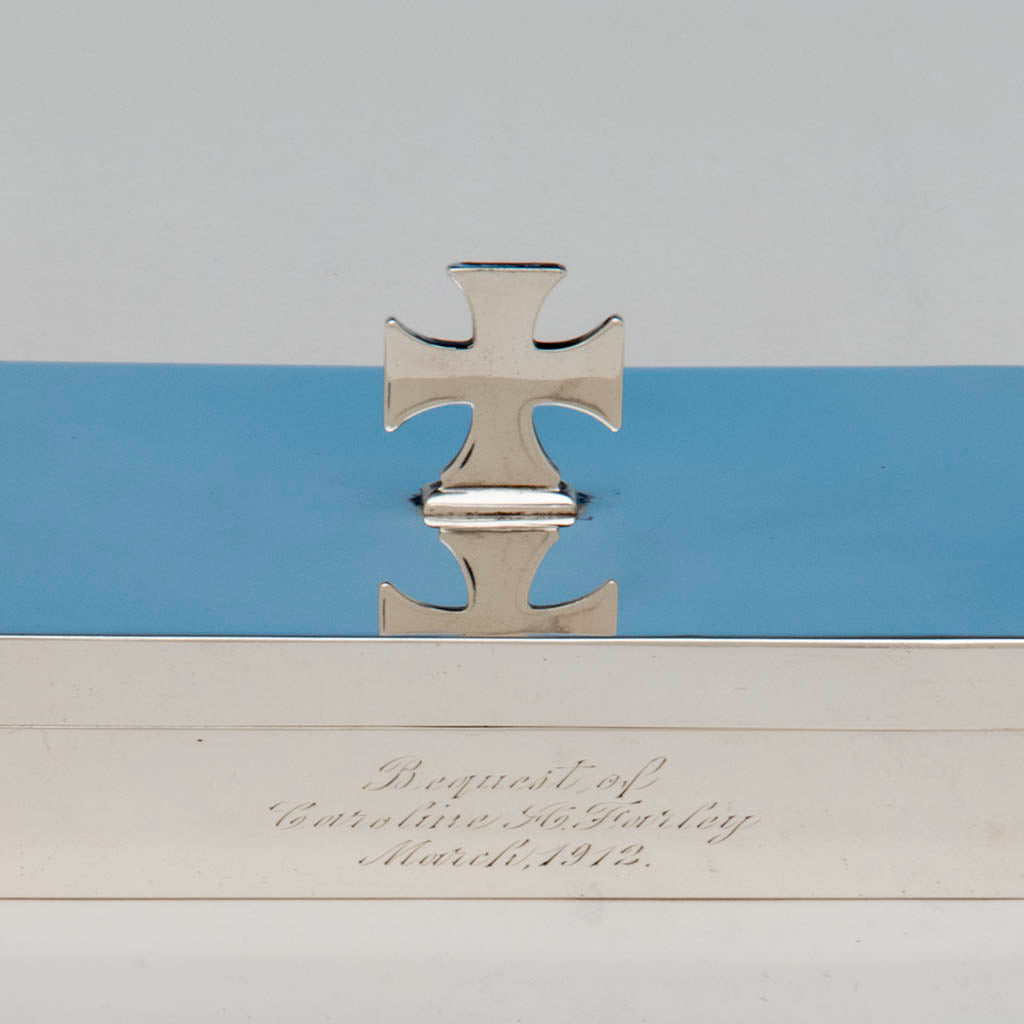 Inscription on Gorham Antique Sterling Silver Ciborium Box, Providence, RI, 1912