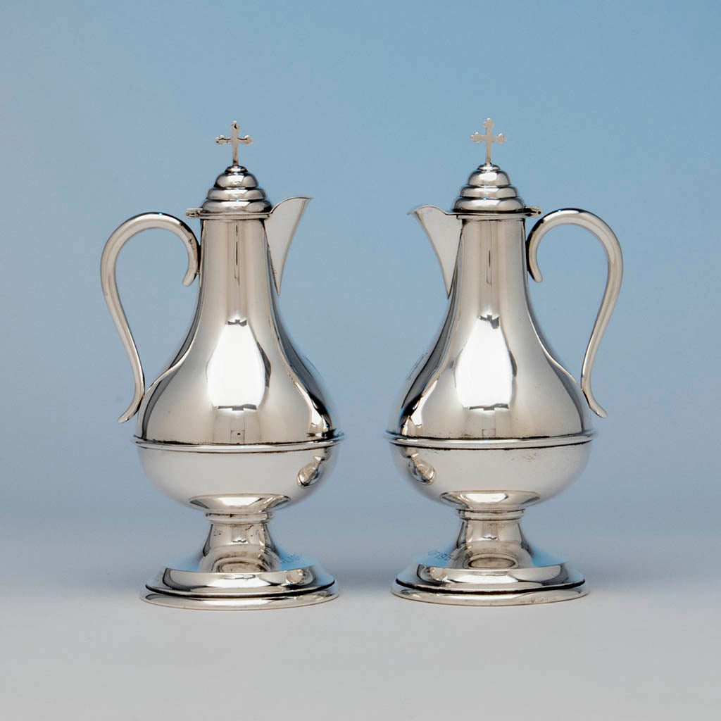 Bailey, Banks &amp; Biddle Pair of Sterling Ecclesiastical Cruets, Philadelphia, PA, 1954