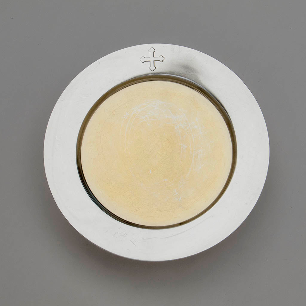 Plate detail of Gorham Antique Sterling Silver Footed Paten, Providence, RI, 1891