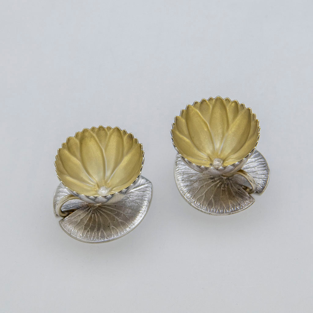 Interior of Pair Whiting Antique Silver Water Lily Figural Salts, NYC, NY, c. 1890