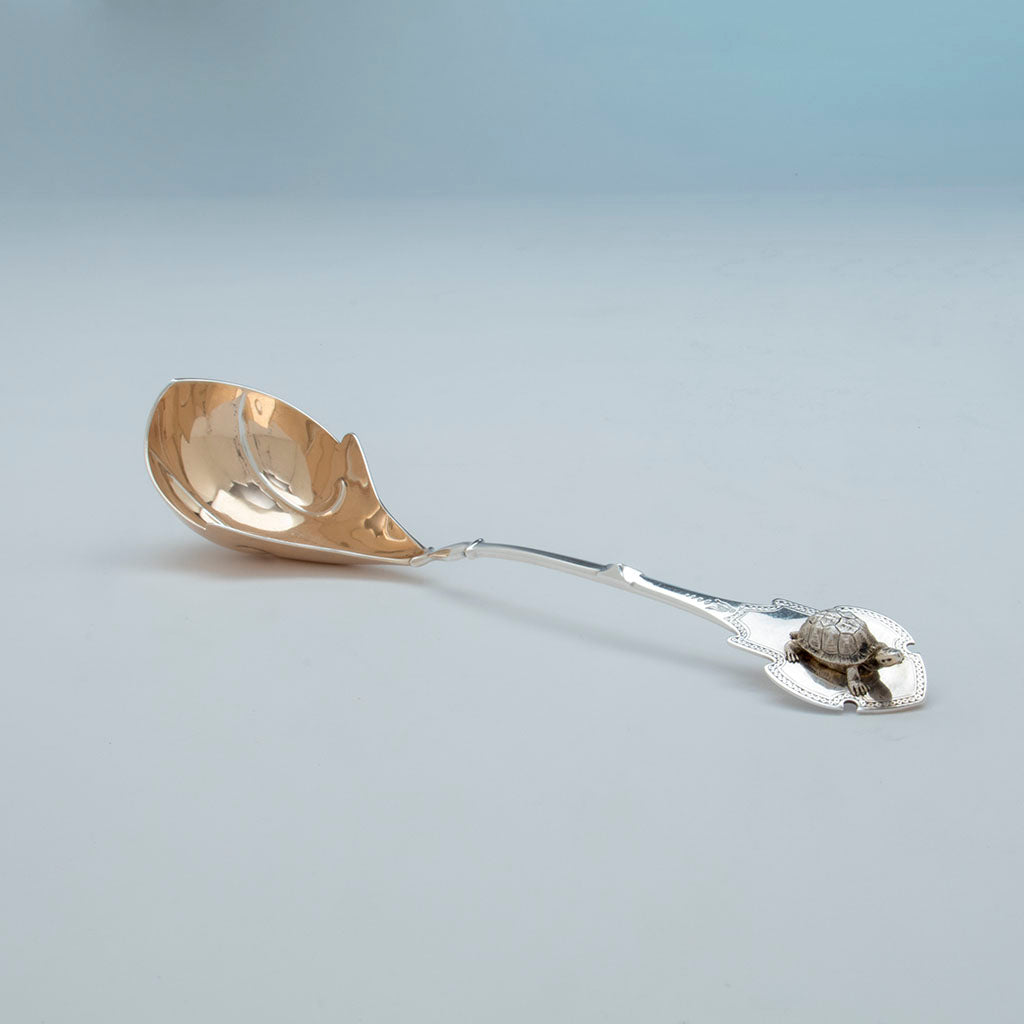 John Wendt(attr) Antique Coin Silver Terrapin Soup Ladle, NYC, NY, c. 1870