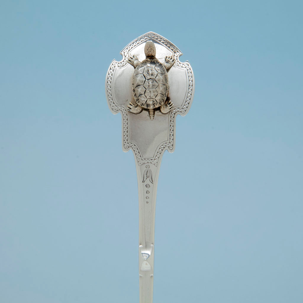 Handle to John Wendt(attr) Antique Coin Silver Terrapin Soup Ladle, NYC, NY, c. 1870