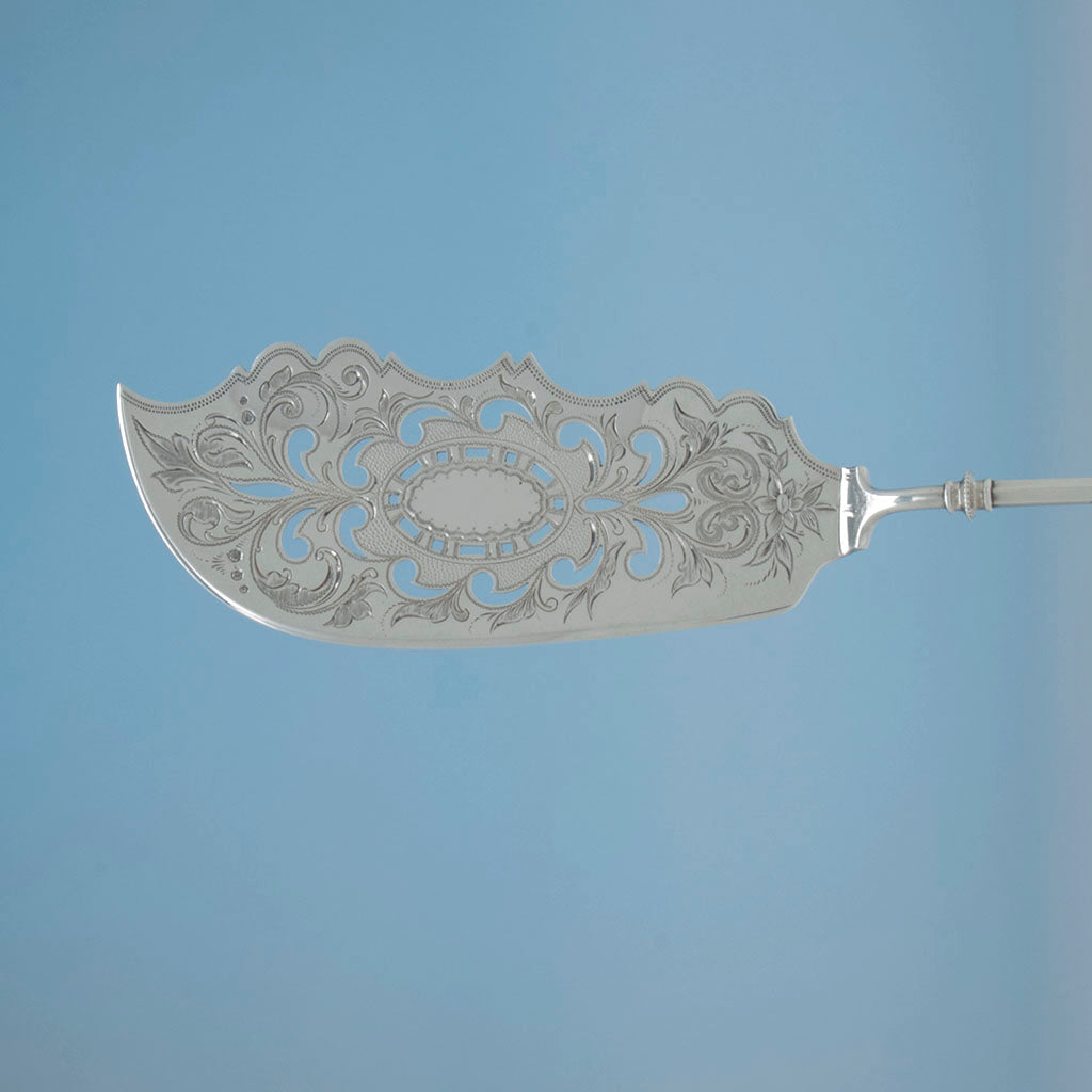 Blade to George Sharp Ball-top Antique Sterling Silver Fish Server, Philadelphia, PA, c. 1865