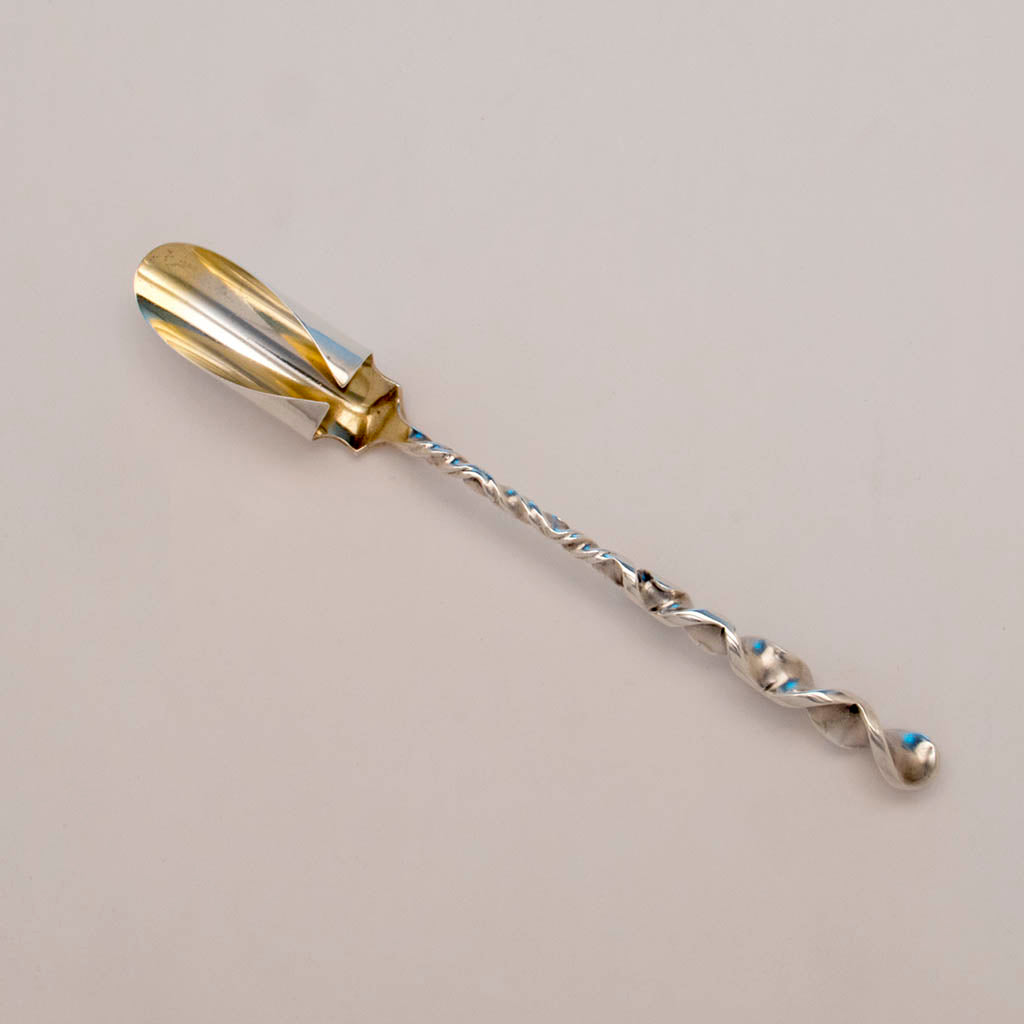 Whiting Twist Design Antique Sterling Silver Cheese Scoop, NYC, c. 1880
