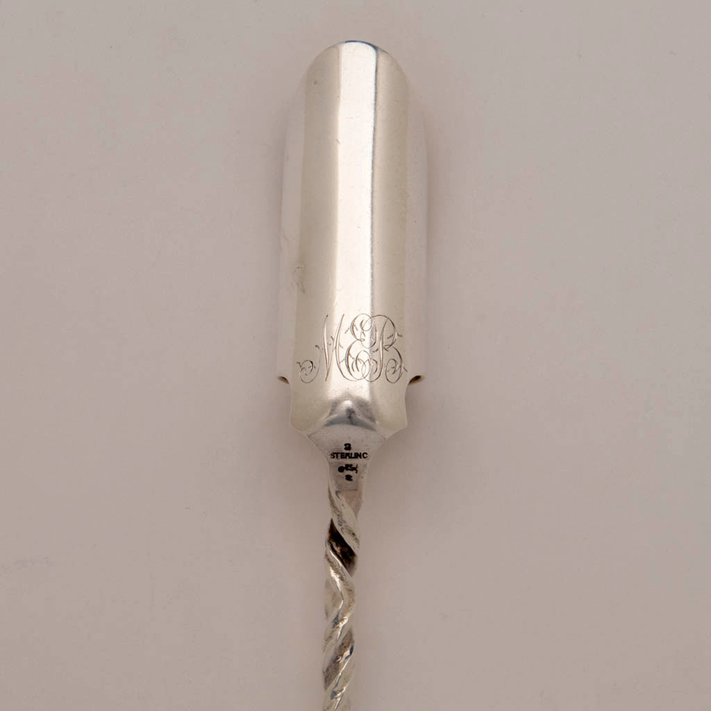 Monogram on Whiting Twist Design Antique Sterling Silver Cheese Scoop, NYC, c. 1880