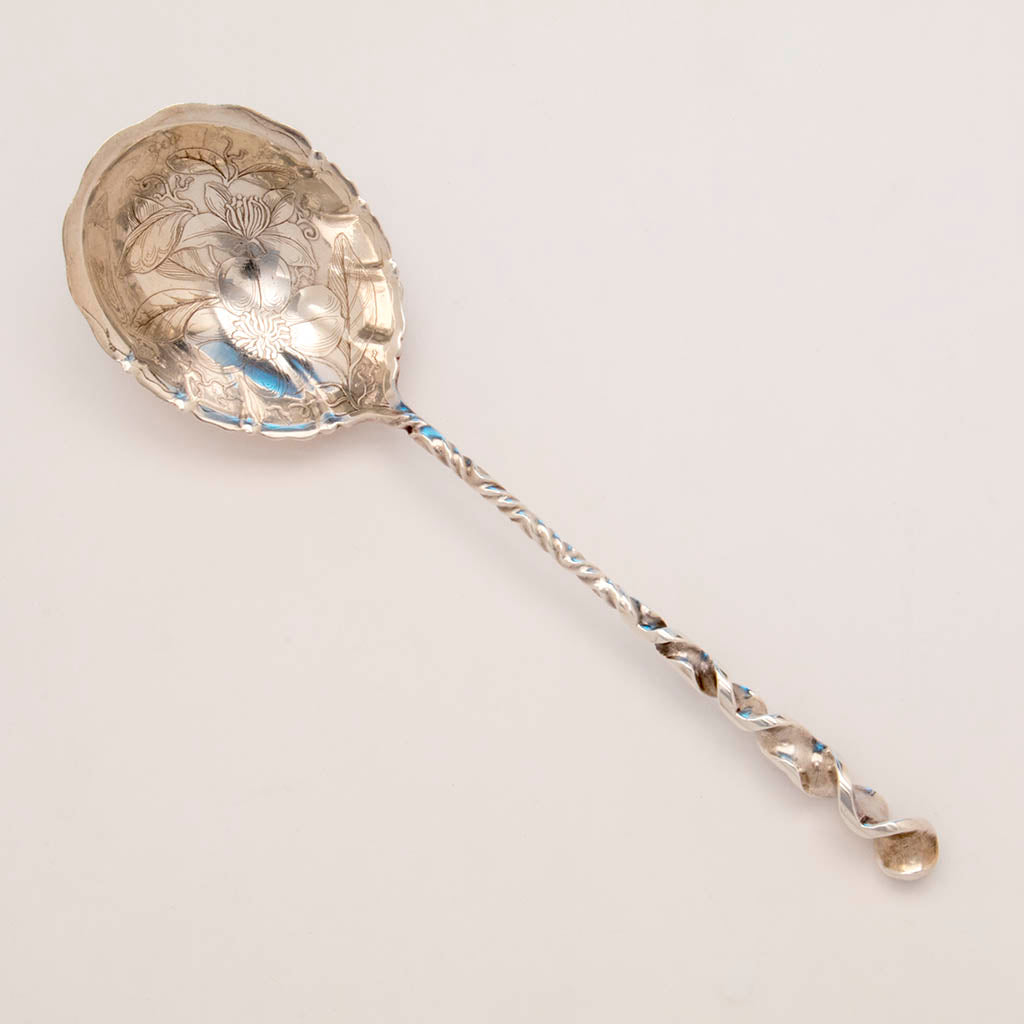 Whiting Twist Design Antique Sterling Silver Berry Spoon, NYC, c. 1880