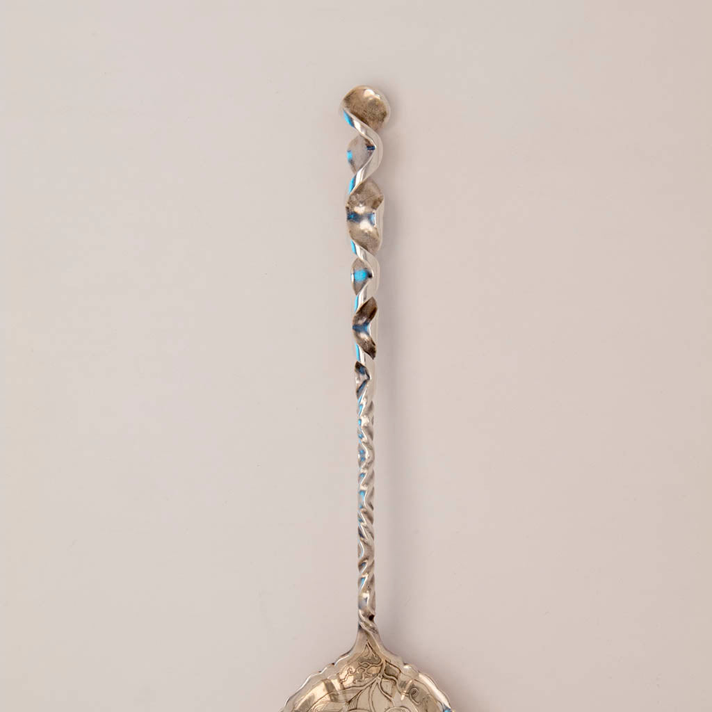Handle to Whiting Twist Design Antique Sterling Silver Berry Spoon, NYC, c. 1880