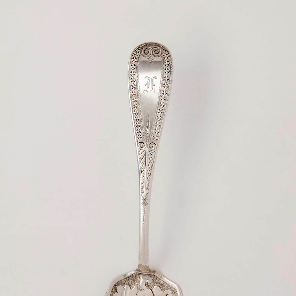 Handle of Farrington and Hunnewell Antique Sterling Fish Server, Boston, c. 1870