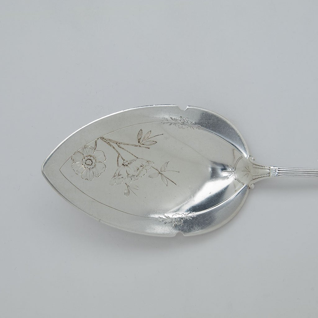 Blade to Wood &amp; Hughes &#39;Murillo&#39; Pattern Antique Sterling Silver Pie Server, NYC, NY, c. 1875