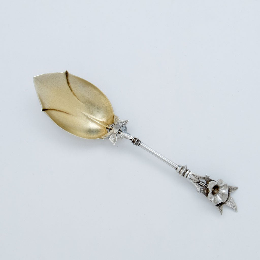 George Sharp &#39;Morning Glory&#39; Antique Sterling Preserve Spoon, Philadelphia, PA, c. 1860s