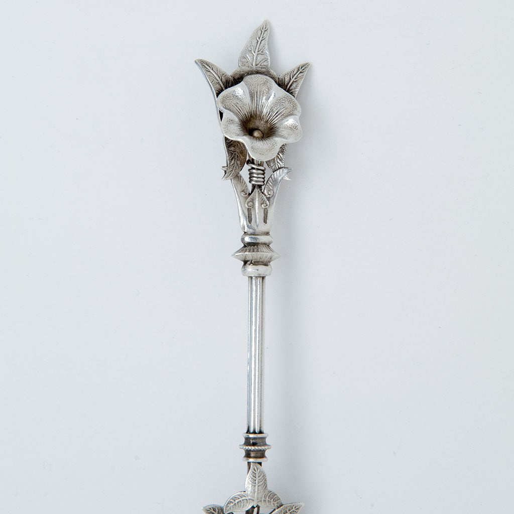 Detail of George Sharp &#39;Morning Glory&#39; Antique Sterling Preserve Spoon, Philadelphia, PA, c. 1860s
