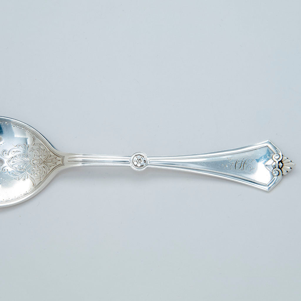 Handle to Gorham &#39;Rosette&#39; Pattern Antique Sterling Serving Fork, Providence, RI, c. 1870