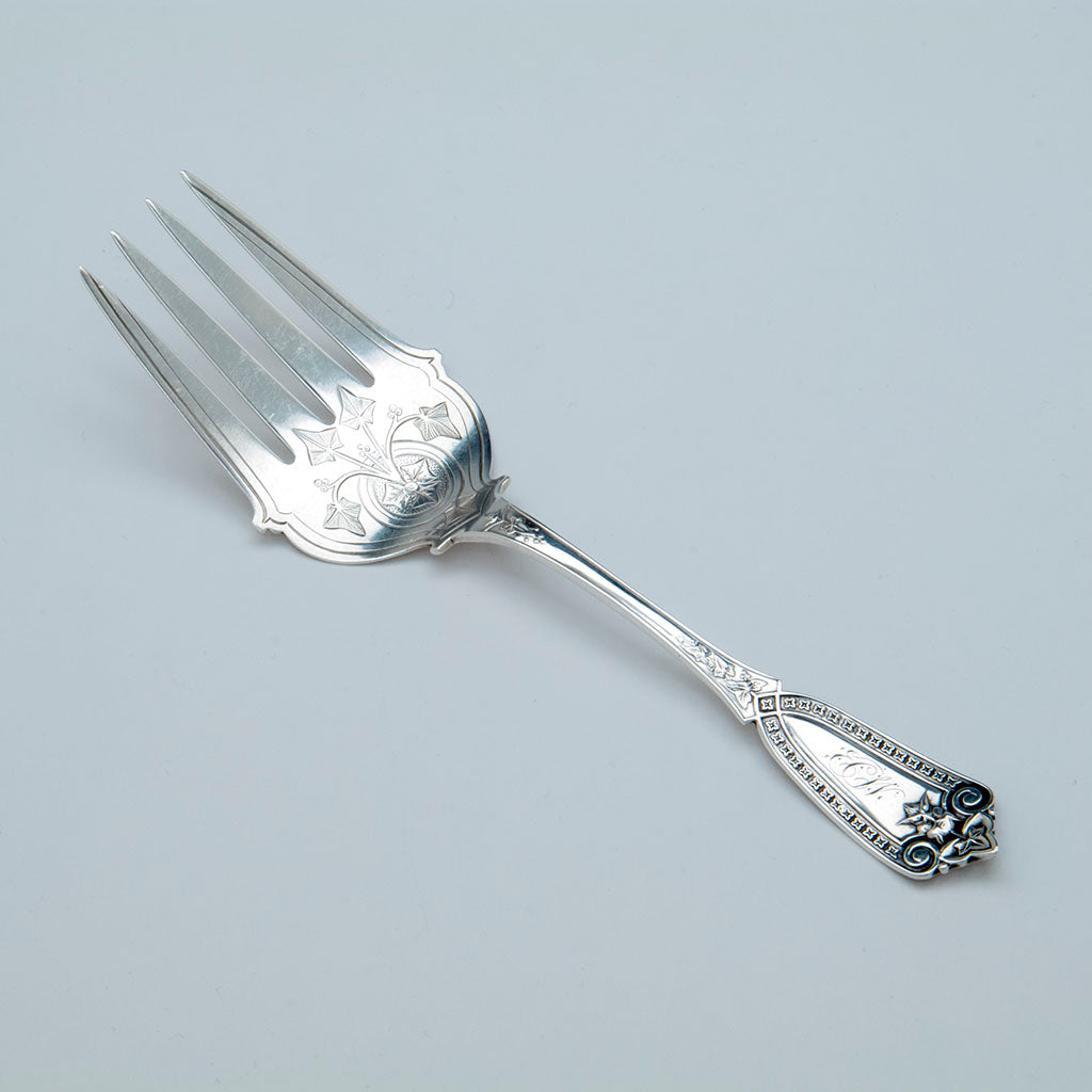 Whiting Ivy Pattern Antique Sterling Silver Serving Fork, NYC, c. 1870