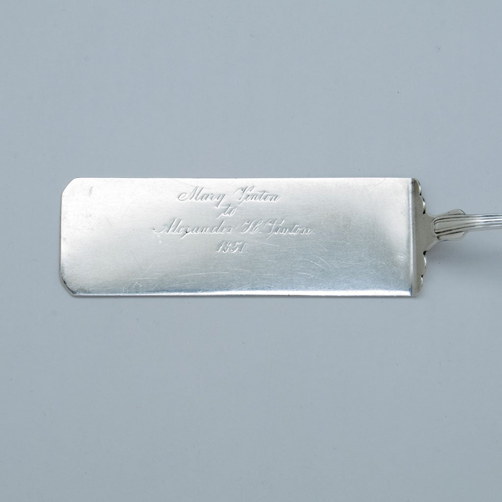 Engraving on American Coin Silver Fiddle Thread Pattern Pastry Server, c. 1850