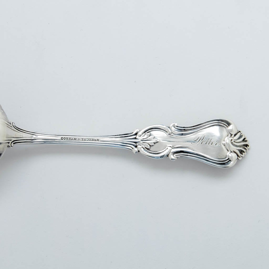 Engraving on Gorham &amp; Thurber &quot;Albert&quot; Pattern Antique Silver Fish Slice, Providence, RI, 1850-52