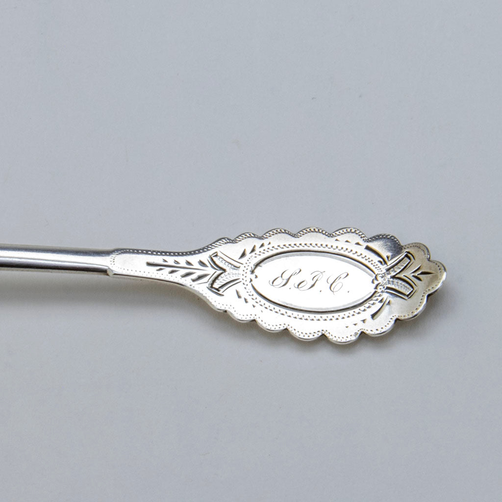 Handle of American Antique Coin Silver Sardine Fork, c. 1860s