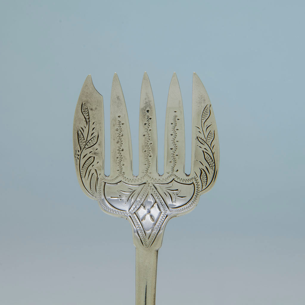 Tines of American Antique Coin Silver Sardine Fork, c. 1860s