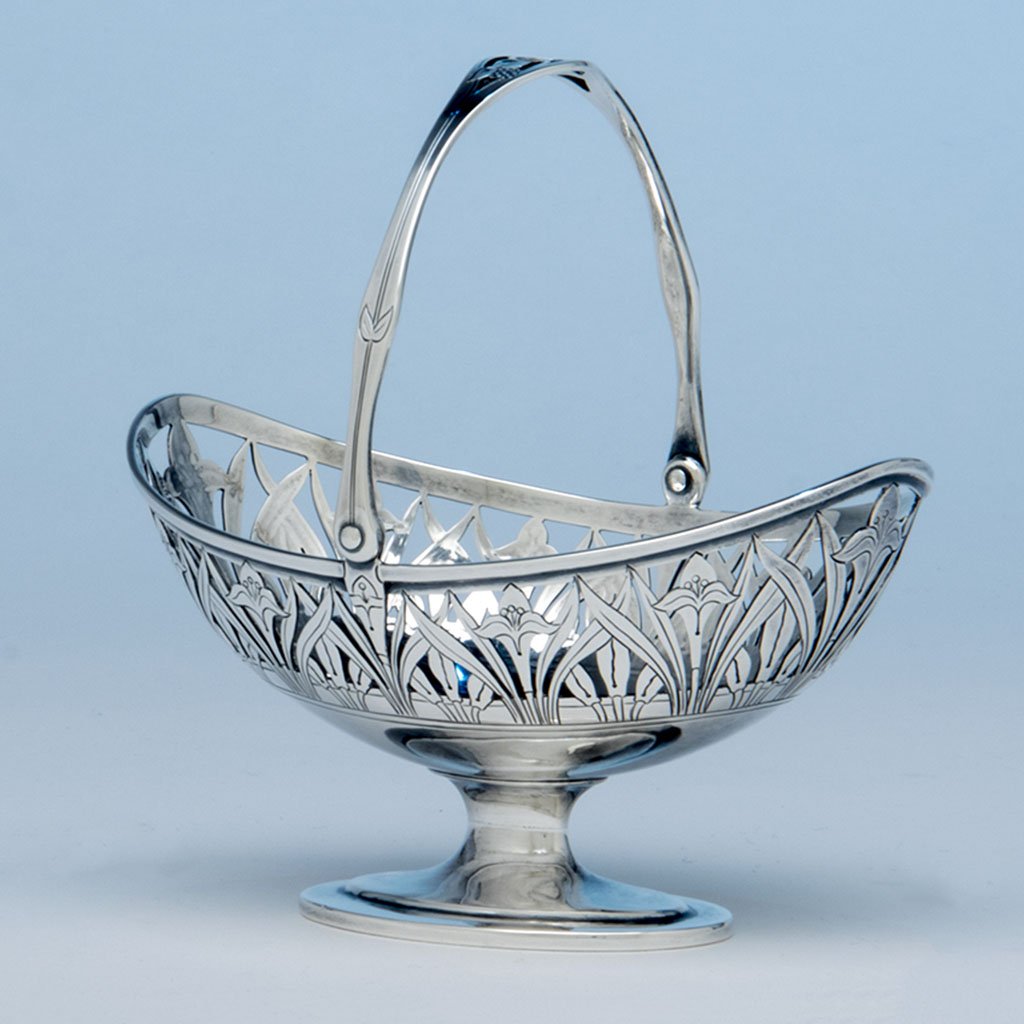 Arthur Stone Sterling Arts and Crafts Pierced and Decorated Basket, Gardner, MA, 1912