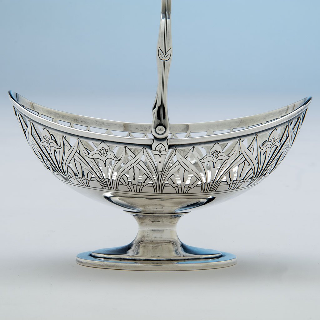 Side of Arthur Stone Sterling Arts and Crafts Pierced and Decorated Basket, Gardner, MA, 1912